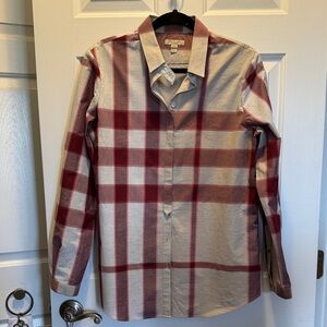 Burberry Beige and Red Plaid Button-Down Shirt